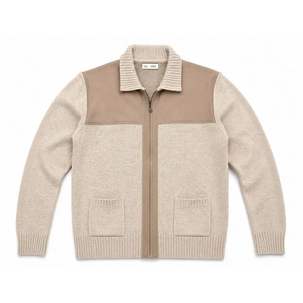 “Marks & Spencer Men’s Zip Cardigan Sweater Jacket Beige Knit Pockets Casual SZ